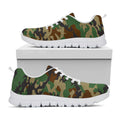 Green And Brown Camouflage Print White Running Shoes