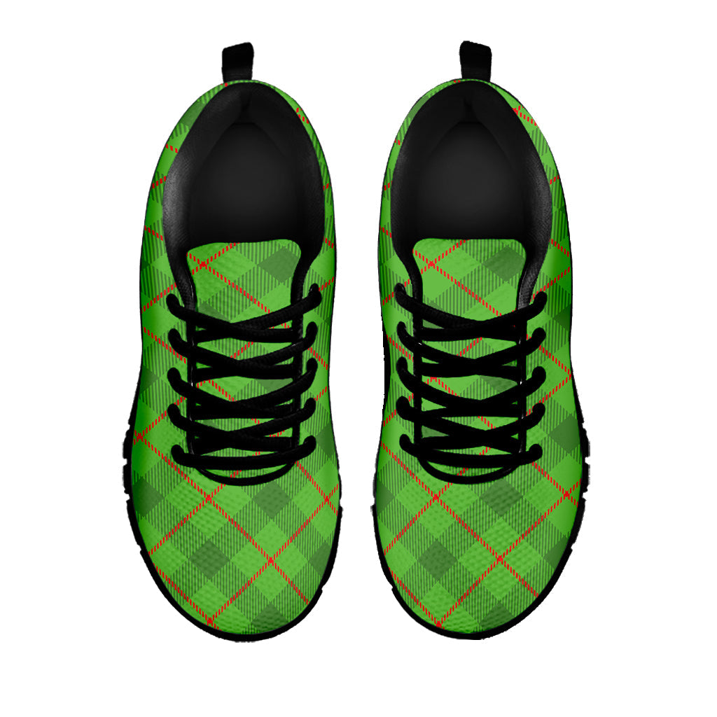 Green And Red Plaid Pattern Print Black Running Shoes