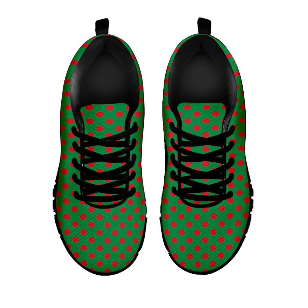 Green And Red Polka Dot Pattern Print Black Running Shoes