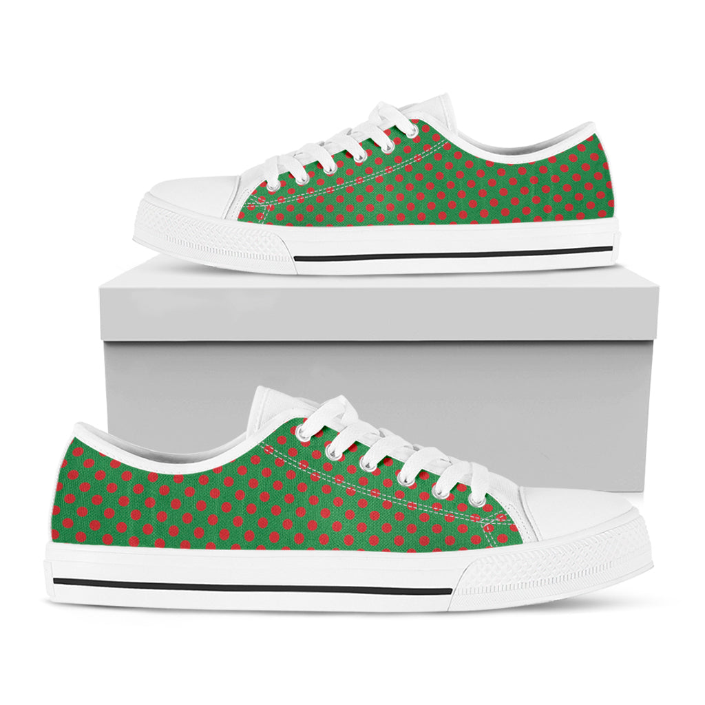 Green And Red Polka Dot Pattern Print White Low Top Sneakers