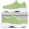 Green And White Check Pattern Print White Chunky Shoes