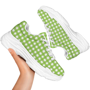Green And White Check Pattern Print White Chunky Shoes