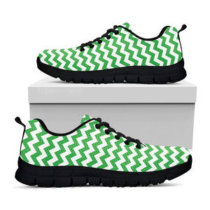 Green And White Chevron Pattern Print Black Running Shoes