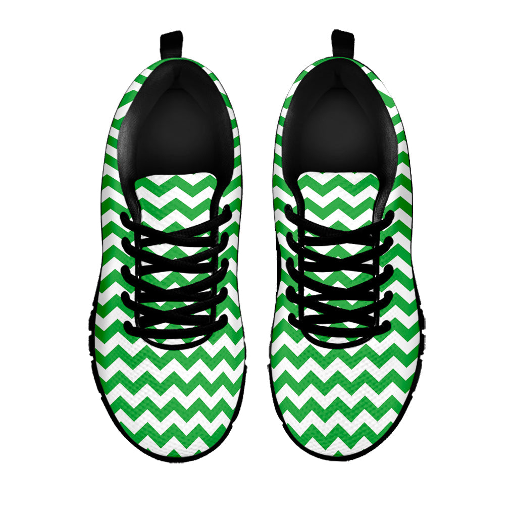 Green And White Chevron Pattern Print Black Running Shoes