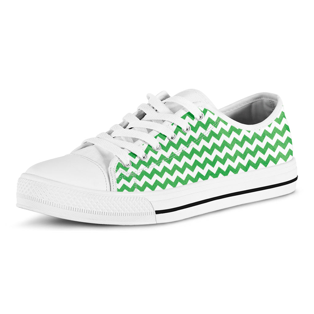 Green And White Chevron Pattern Print White Low Top Sneakers