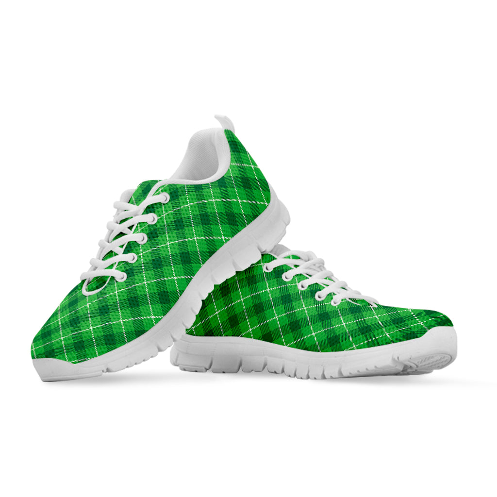 Green And White Plaid Pattern Print White Running Shoes