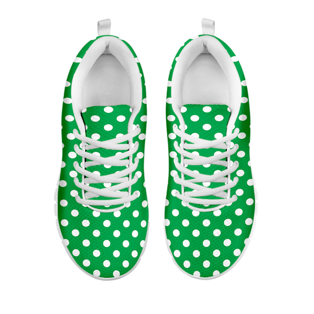 Green And White Polka Dot Pattern Print White Running Shoes