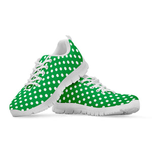 Green And White Polka Dot Pattern Print White Running Shoes