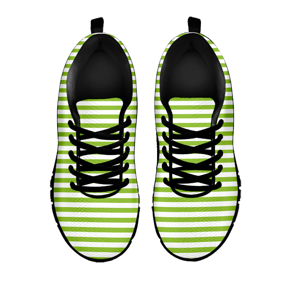 Green And White Striped Pattern Print Black Running Shoes