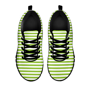 Green And White Striped Pattern Print Black Running Shoes