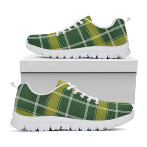 Green And Yellow Stewart Tartan Print White Running Shoes