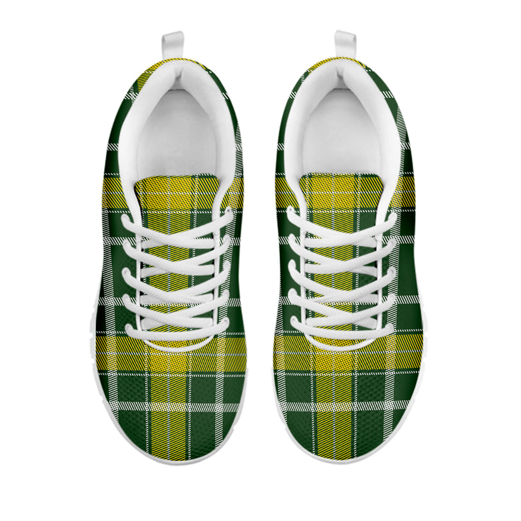 Green And Yellow Stewart Tartan Print White Running Shoes