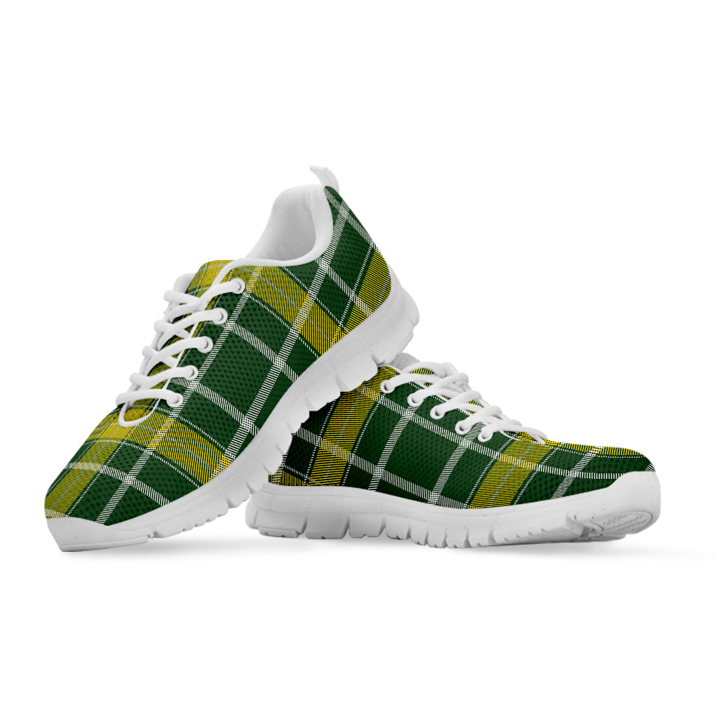 Green And Yellow Stewart Tartan Print White Running Shoes