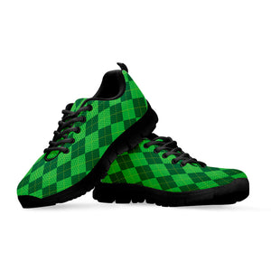 Green Argyle Pattern Print Black Running Shoes