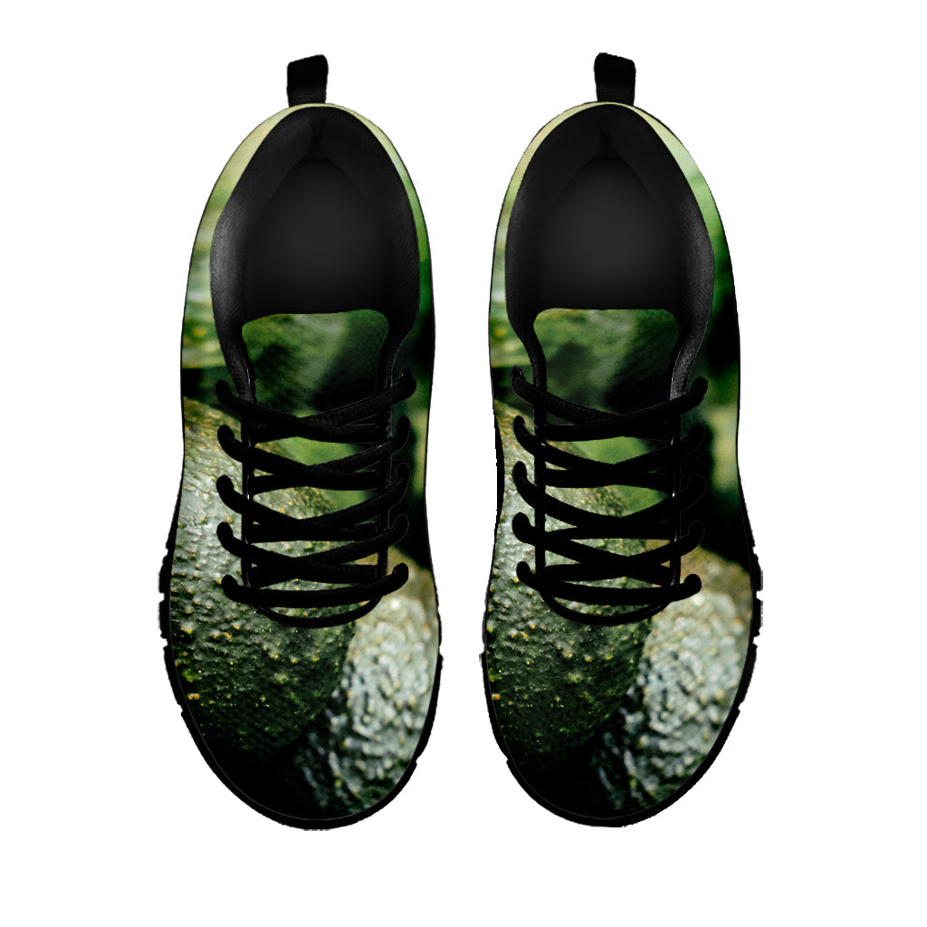 Green Avocado Print Black Running Shoes