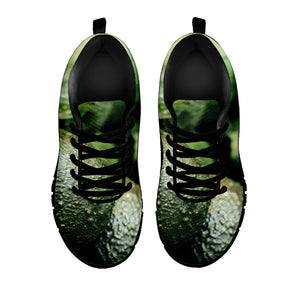 Green Avocado Print Black Running Shoes