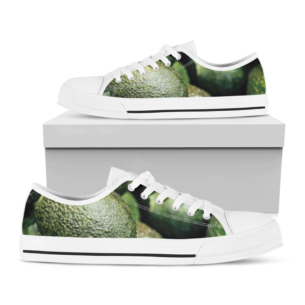 Green Avocado Print White Low Top Sneakers