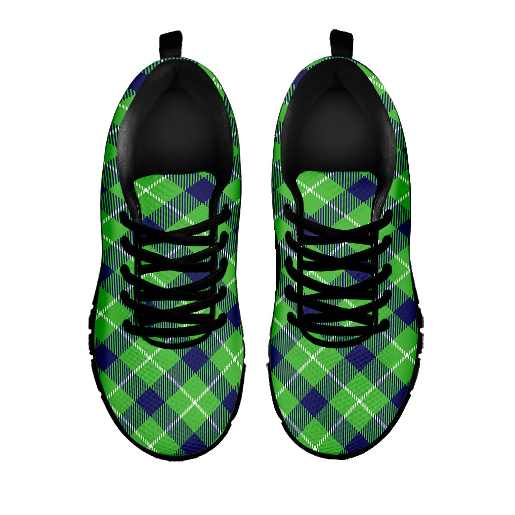 Green Blue And White Plaid Pattern Print Black Running Shoes