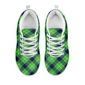 Green Blue And White Plaid Pattern Print White Running Shoes