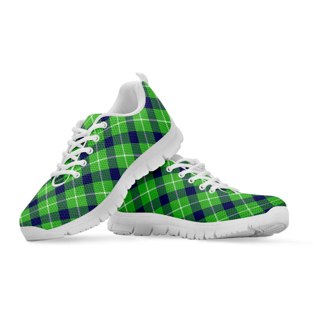Green Blue And White Plaid Pattern Print White Running Shoes