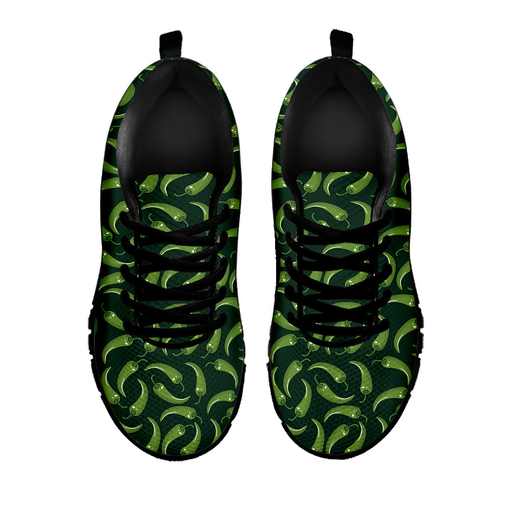 Green Chili Peppers Pattern Print Black Running Shoes
