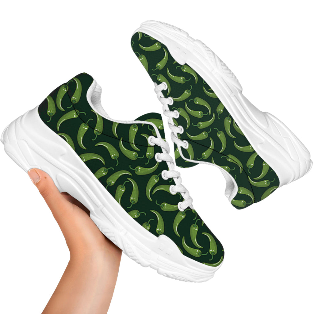 Green Chili Peppers Pattern Print White Chunky Shoes
