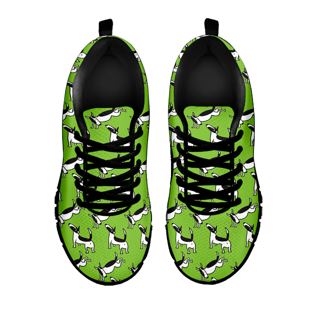 Green Doodle Bull Terrier Pattern Print Black Running Shoes