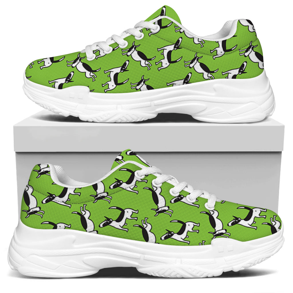 Green Doodle Bull Terrier Pattern Print White Chunky Shoes