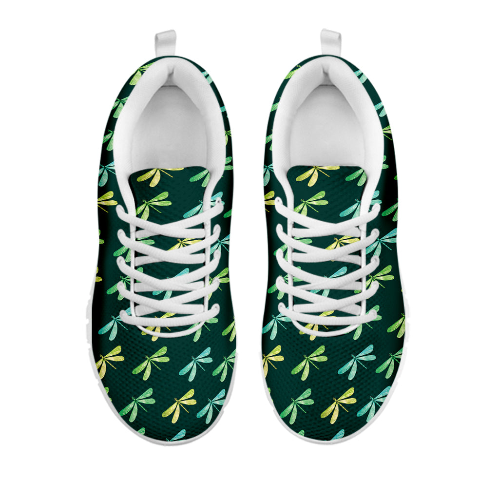 Green Dragonfly Pattern Print White Running Shoes