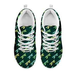Green Dragonfly Pattern Print White Running Shoes
