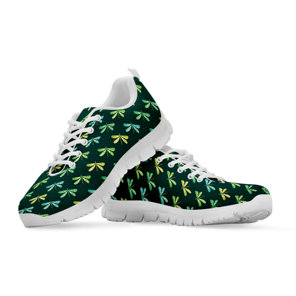 Green Dragonfly Pattern Print White Running Shoes