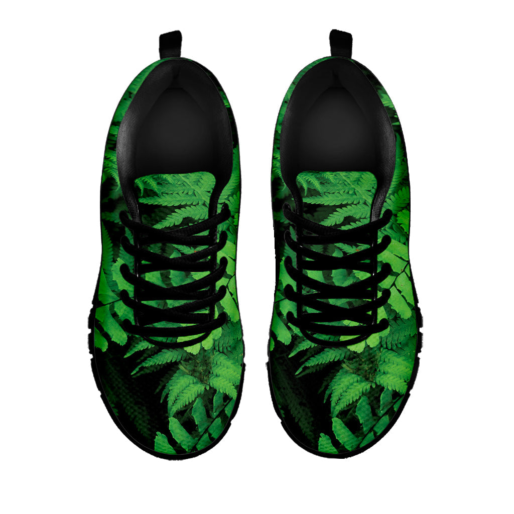 Green Fern Leaf Print Black Running Shoes