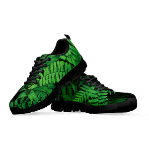 Green Fern Leaf Print Black Running Shoes