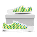 Green Geometric Cube Shape Pattern Print White Low Top Sneakers