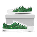Green (NOT Real) Glitter Print White Low Top Sneakers