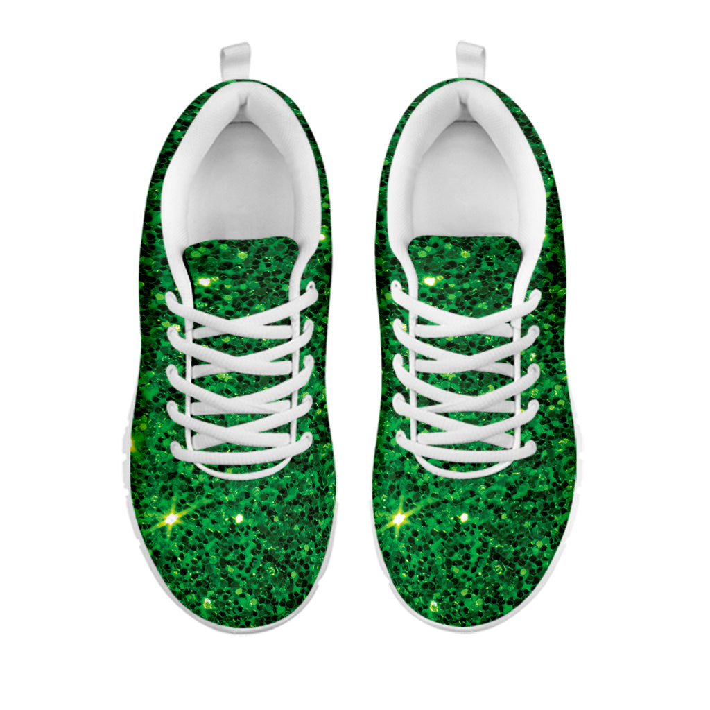Green (NOT Real) Glitter Print White Running Shoes