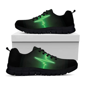 Green Heartbeat Print Black Running Shoes