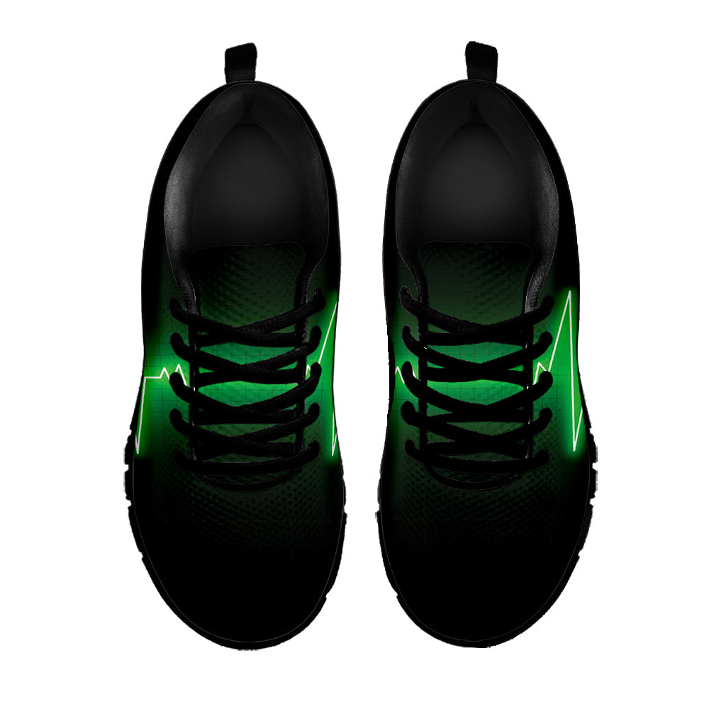 Green Heartbeat Print Black Running Shoes