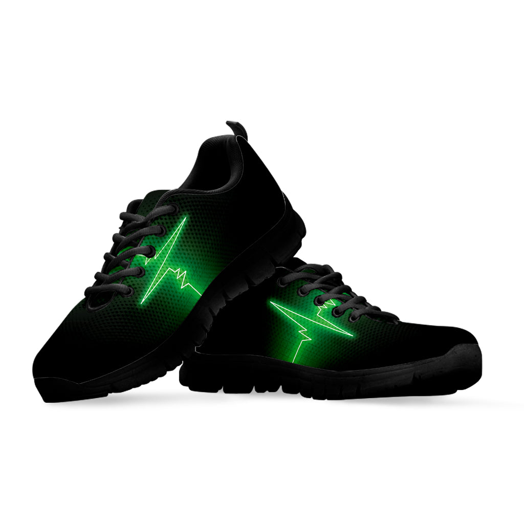 Green Heartbeat Print Black Running Shoes