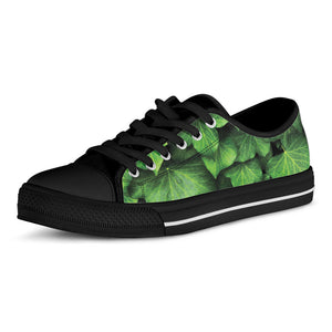 Green Ivy Leaf Print Black Low Top Sneakers