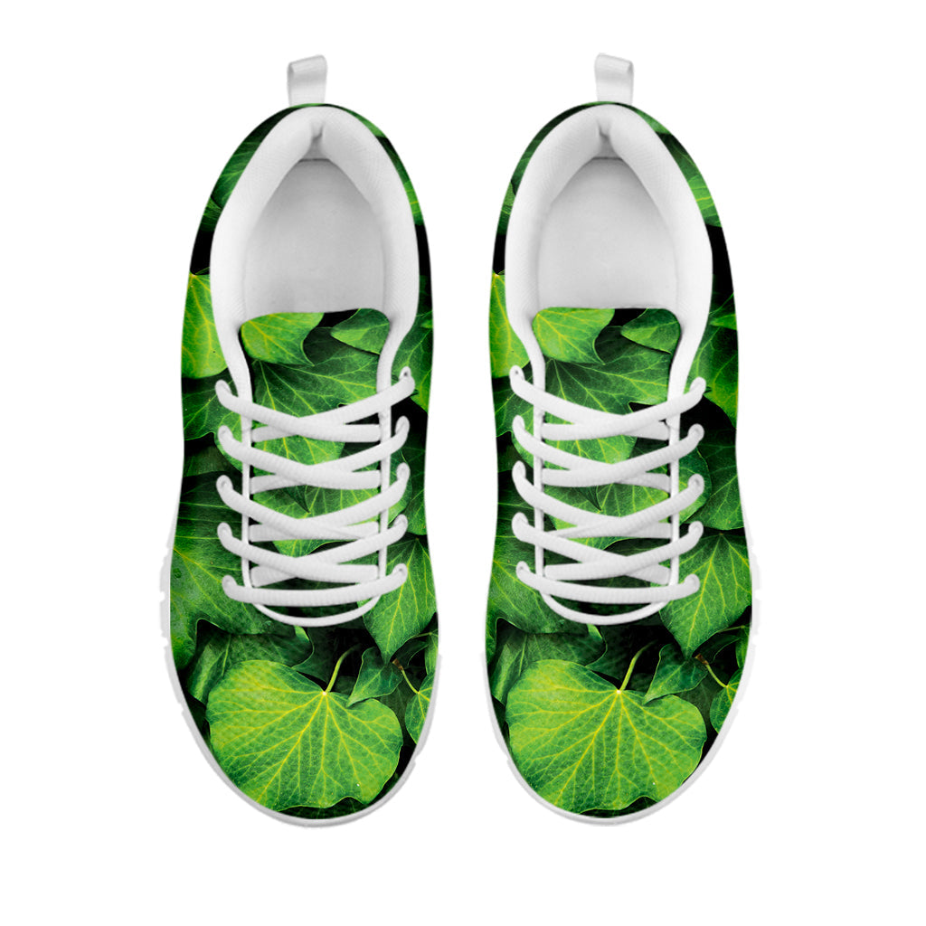 Green Ivy Leaf Print White Running Shoes