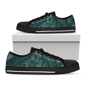 Green Leaves Print Black Low Top Sneakers