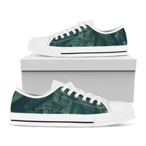 Green Leaves Print White Low Top Sneakers