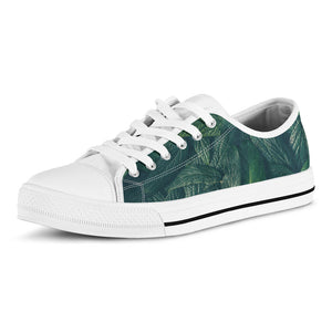 Green Leaves Print White Low Top Sneakers