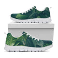 Green Leaves Print White Running Shoes