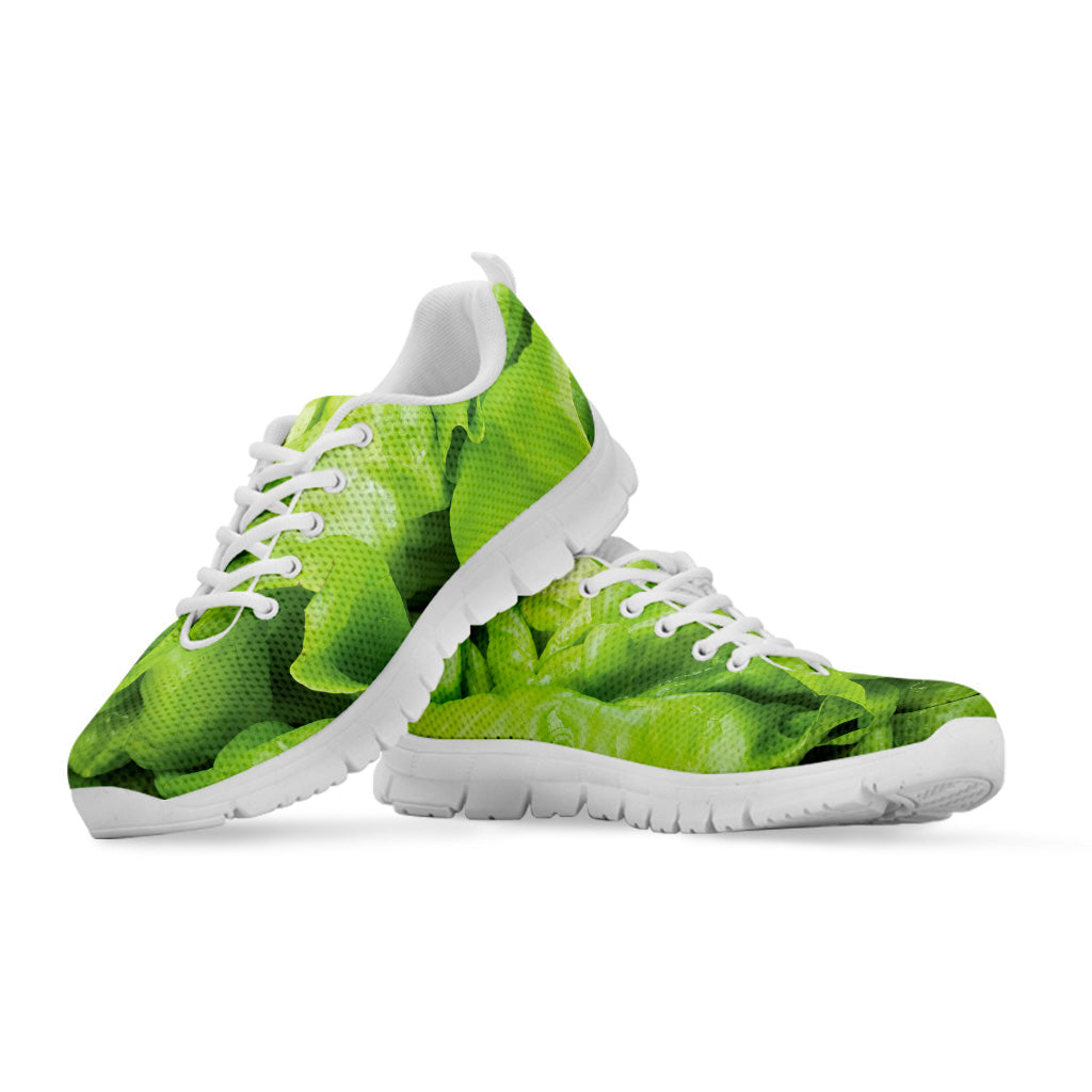 Green Lettuce Leaves Print White Running Shoes