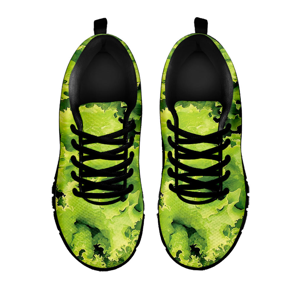 Green Lettuce Salad Print Black Running Shoes