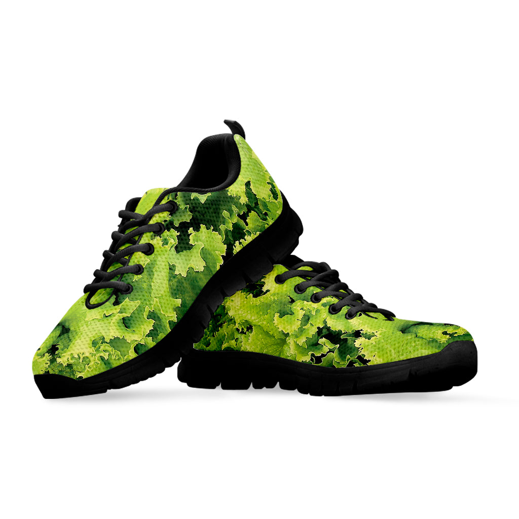 Green Lettuce Salad Print Black Running Shoes