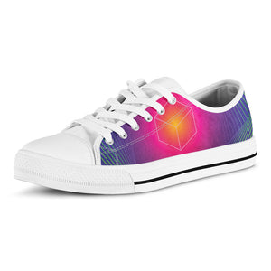 Green Light EDM Geometric Print White Low Top Sneakers