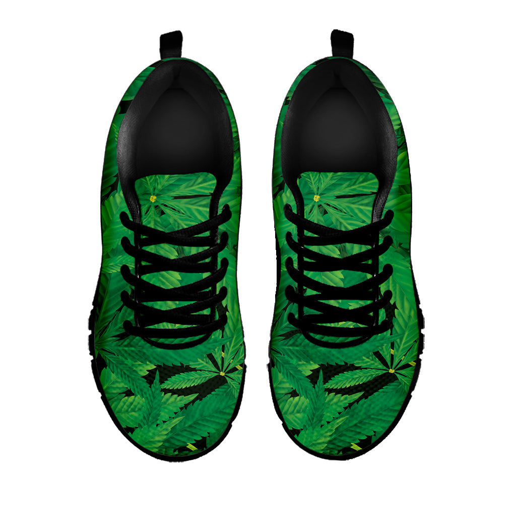 Green Marijuana Leaf Print Black Running Shoes